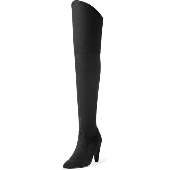 Women's Black/Suede Faux Leather Thigh High Over The Knee Long Pointed Toe Boots - Picture 1 of 7